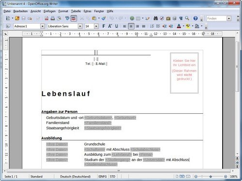 OpenOffice Lebenslauf erstellen