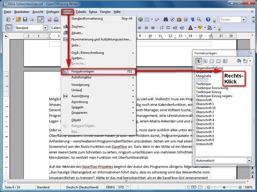 OpenOffice Querformat Vorlage