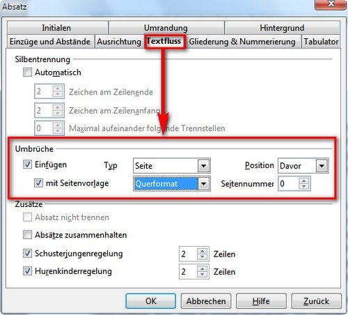 OpenOffice Querformat Hochformat