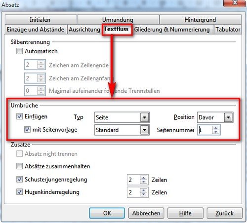 OpenOffice Seitennummerierung Textfluss