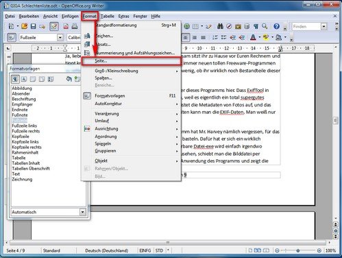 OpenOffice Seitenzahlen