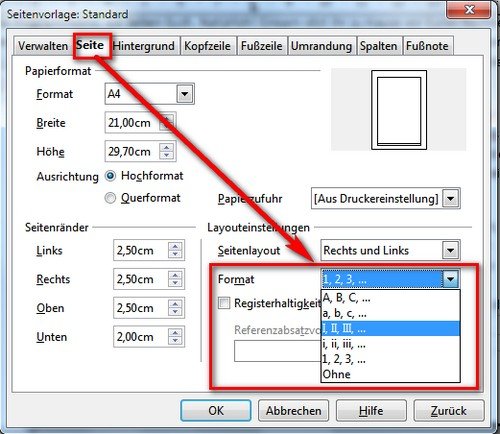 OpenOffice Seitenzahlen