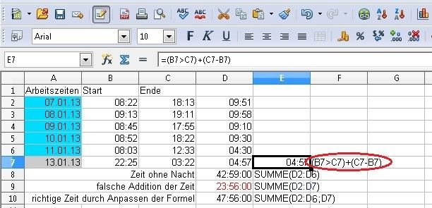 OpenOffice Zeiten addieren