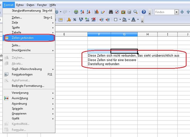 OpenOffice Zellen verbinden