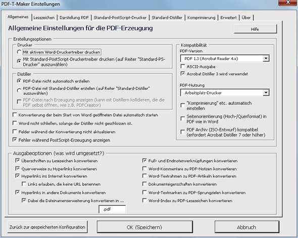 PDF-T-Maker Konfiguration