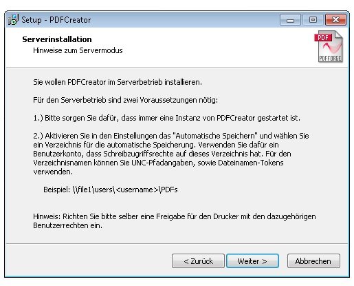 PDFCreator Serverinstallation