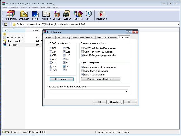 WinRAR mit verschiedenen Formaten installieren