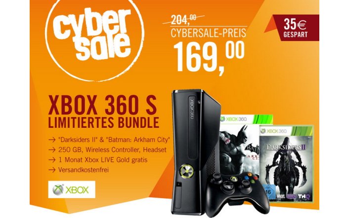 Xbox 360 S 250 GB mit Darksiders II & Batman Arkham City für 169,00 Euro