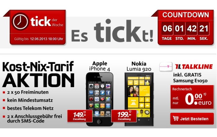 iPhone 4 8 GB für 149,00 Euro rechnerisch ohne zusätzliche Vertragskosten bei handytick