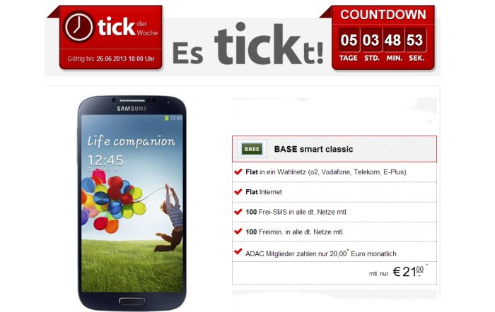 BASE smart classic mit Samsung Galaxy Note 10.1 oder Galaxy S4 ab 0,00 Euro