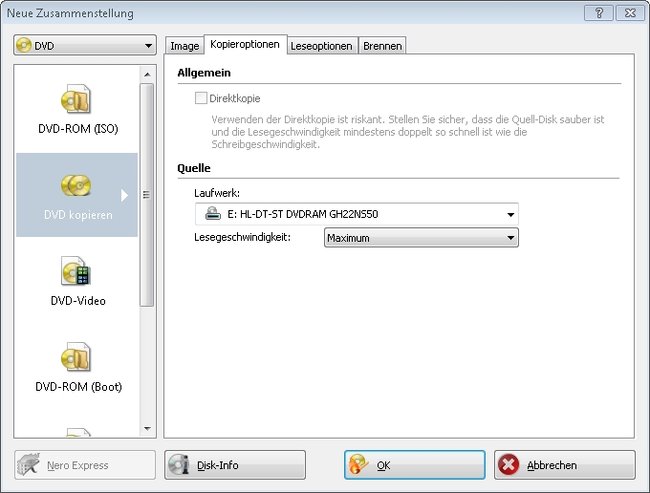 dvd kopieren nero auswahl