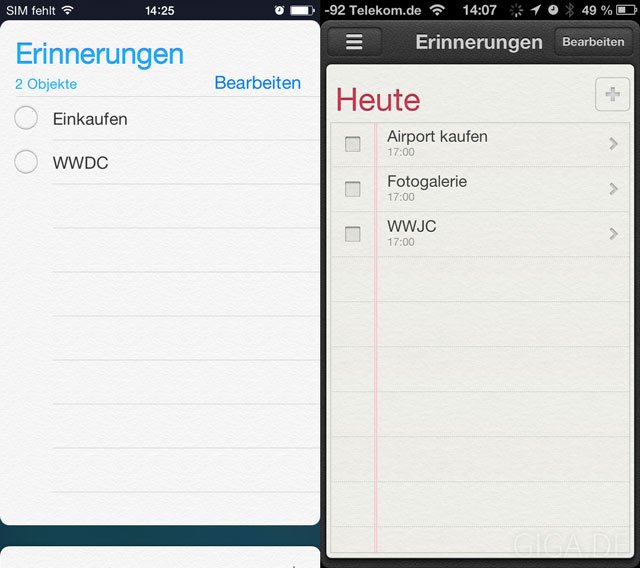 iOS 7.1 vs iOS 6: Erinnerungen App