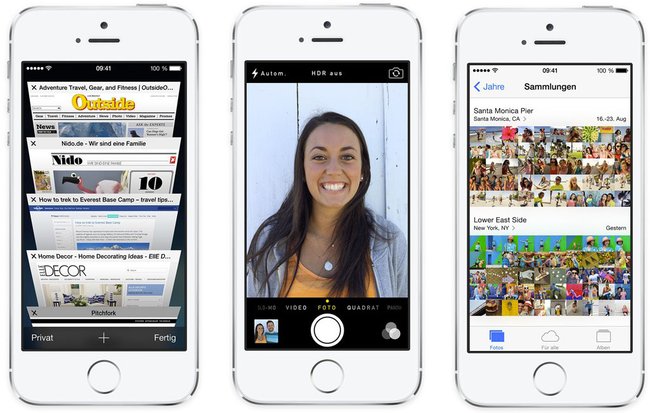 iOS 7: Mobile Safari - Kamera-App - Fotos-App