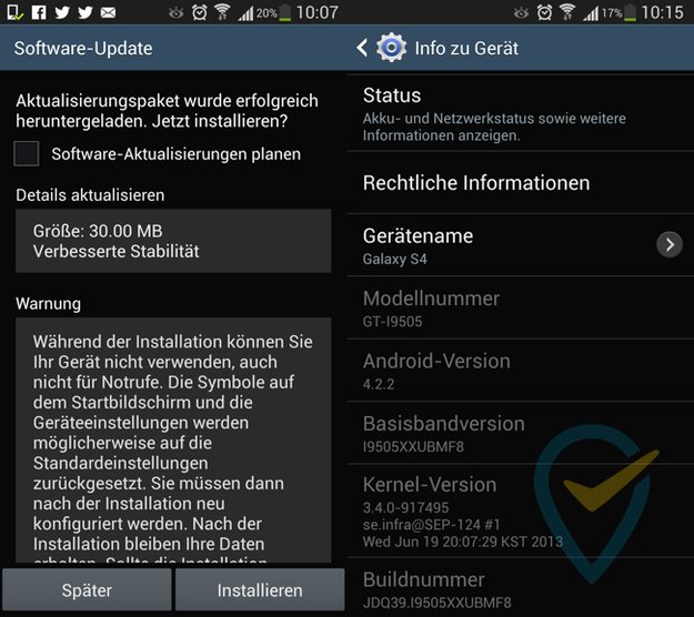 Samsung Galaxy S4: Stabilitäts-Update auf XXUBMF8 wird verteilt