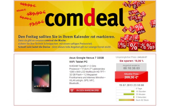 Asus Google Nexus 7 für 209,00 Euro bei Comtech