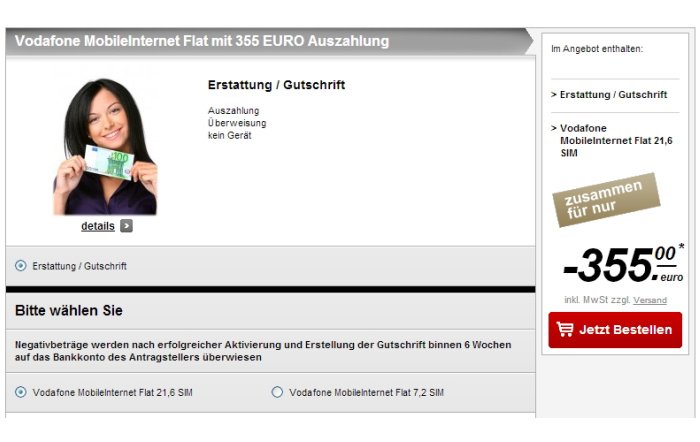 Mobile Internet Flat mit 355 Euro Auszahlung bei handytick