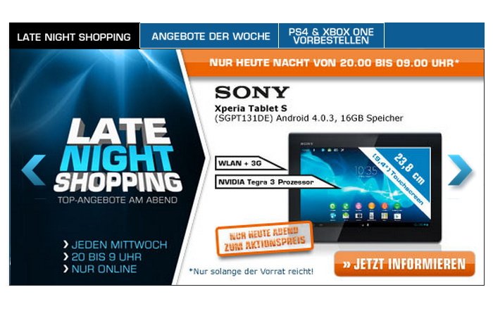 Sony Xperia Tablet S bei Saturn im Late Night Shopping