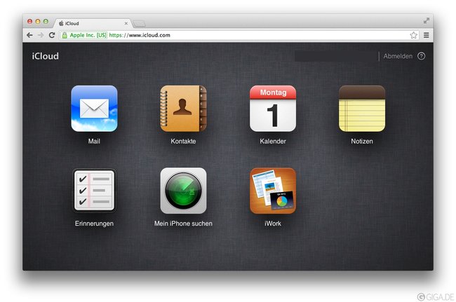 iCloud im Browser-Fenster