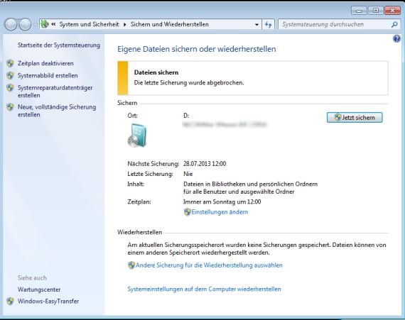 Windows 7: Backup mit Bordmitteln - so funktioniert's