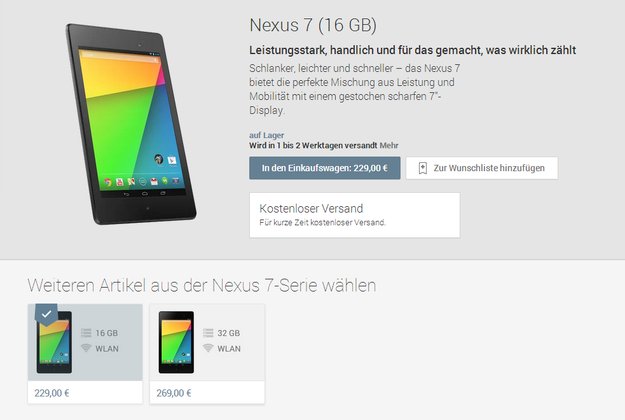 Nexus 7 2013 im Play Store verfügbar