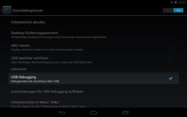 entwickleroptionen