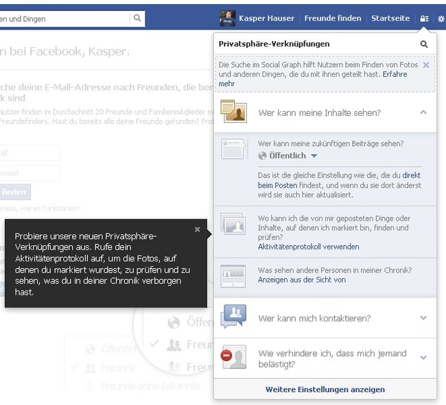 facebook anmelden erste privatsphaere