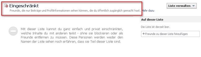 facebook liste eingeschraenkt