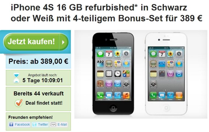 iPhone 4S 16 GB refurbished für 389 Euro bei Groupon