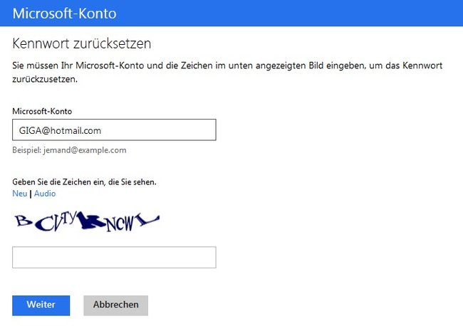 Beim Microsoft-Konto setzt man das Passwort online zurück. (Bildquelle: GIGA)