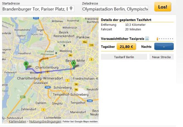 Taxikosten berechnen: online, mit App (Android, iPhone ...