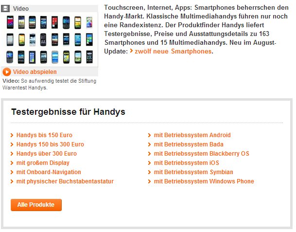 Stiftung Warentest mit großer Smartphone-Vergleichsdatenbank