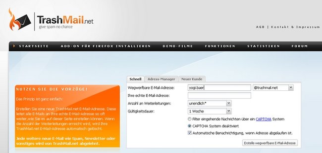 trashmail wegwerf email