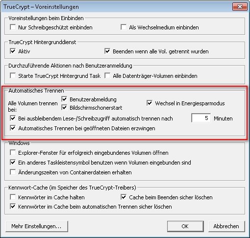 truecrpyt automatisch trennen