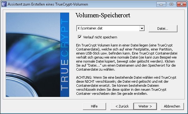 truecrypt container erstellen dateiname