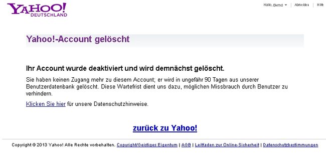 yahoo account geloescht