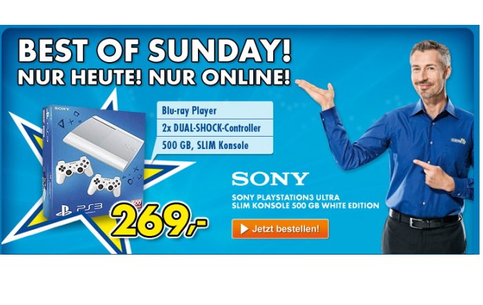 PlayStation3 Ultra Slim 500 GB Weiße Edition für 269,00 Euro