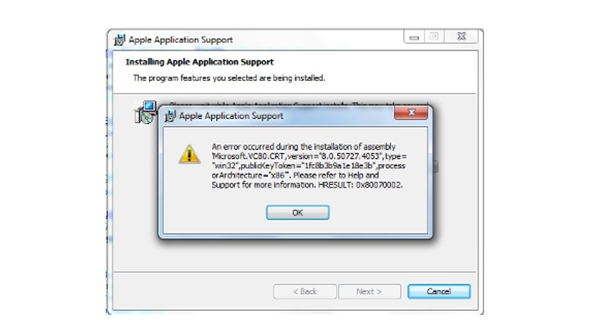 Apple application support не устанавливается