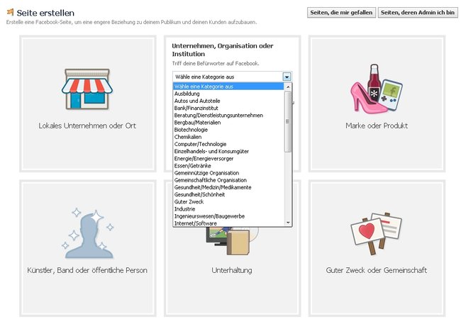 facebook seite erstellen kategorie