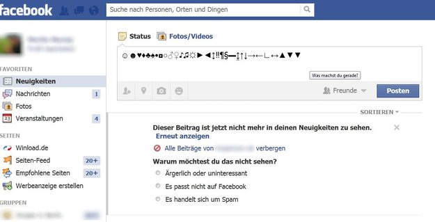 Facebook: Zeichen und Symbole benutzen (Herz, Sterne…) - so geht's