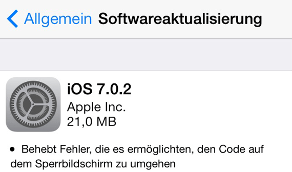 Sicherheitsupdate: iOS 7.0.2 veröffentlicht