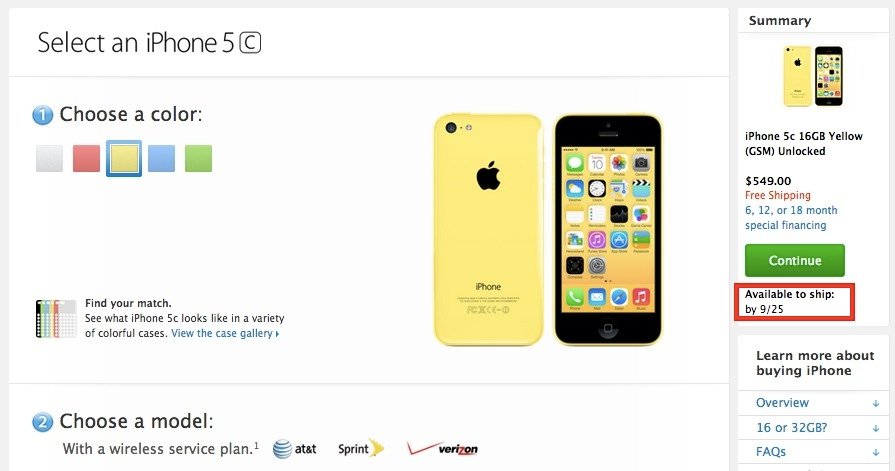 iPhone 5c: Gelbe SIM-frei-Variante in USA ausverkauft
