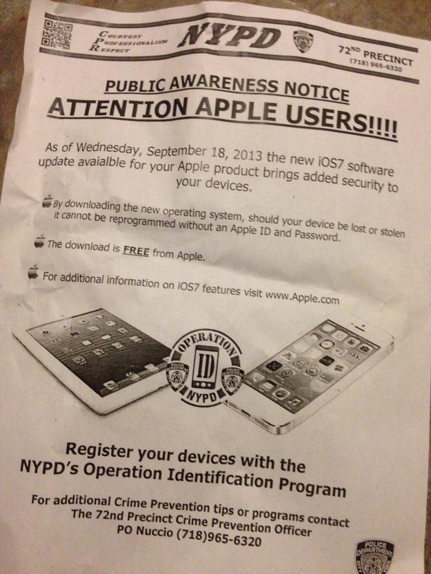 New Yorker Polizei rät allen Apple-Kunden zum Upgrade auf iOS 7