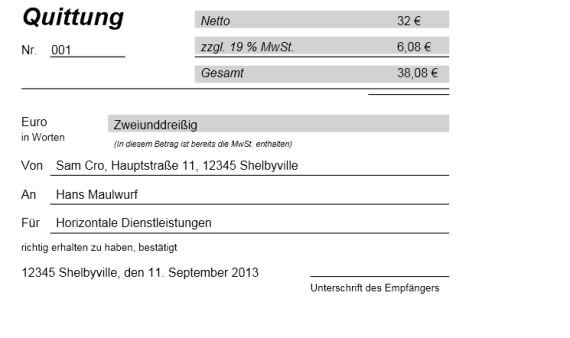 Quittung Vorlage Am Computer Ausfullen Und Ausdrucken