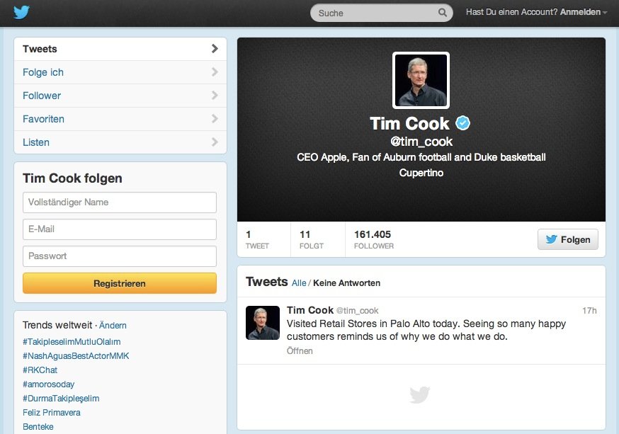 Tim Cook twittert