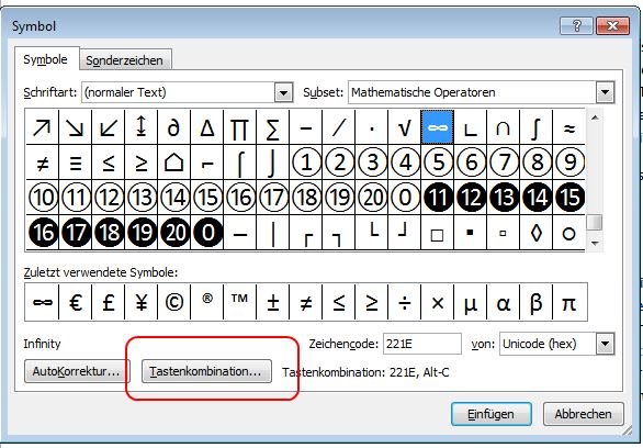 unendlich-zeichen-tastenkombination-zuordnen