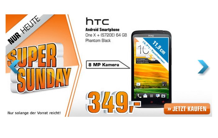 HTC One X+ Black 64GB für 349,00 Euro im Super Sunday