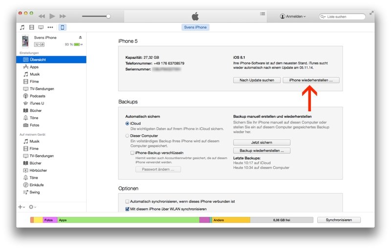 Iphone zurücksetzen itunes