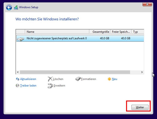 Windows 8 wird nun auf der zuvor gelöschten Festplatte installiert. Bild: GIGA