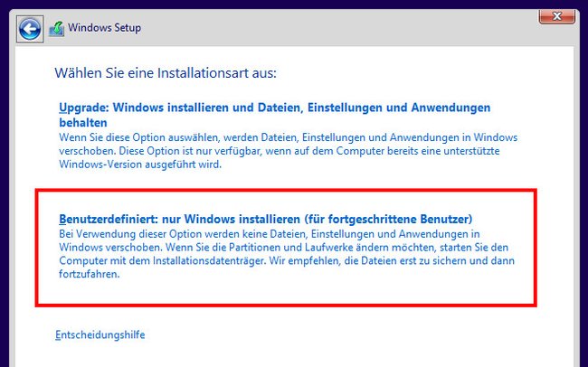 Klickt hier für eine Neuinstallation von Windows 8. Bild: GIGA