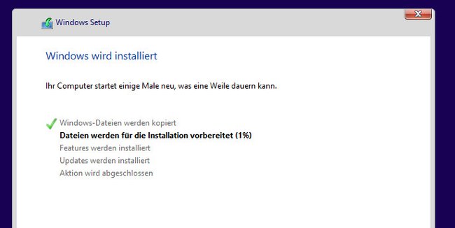 Windows 8 wird nun installiert. Bild: GIGA